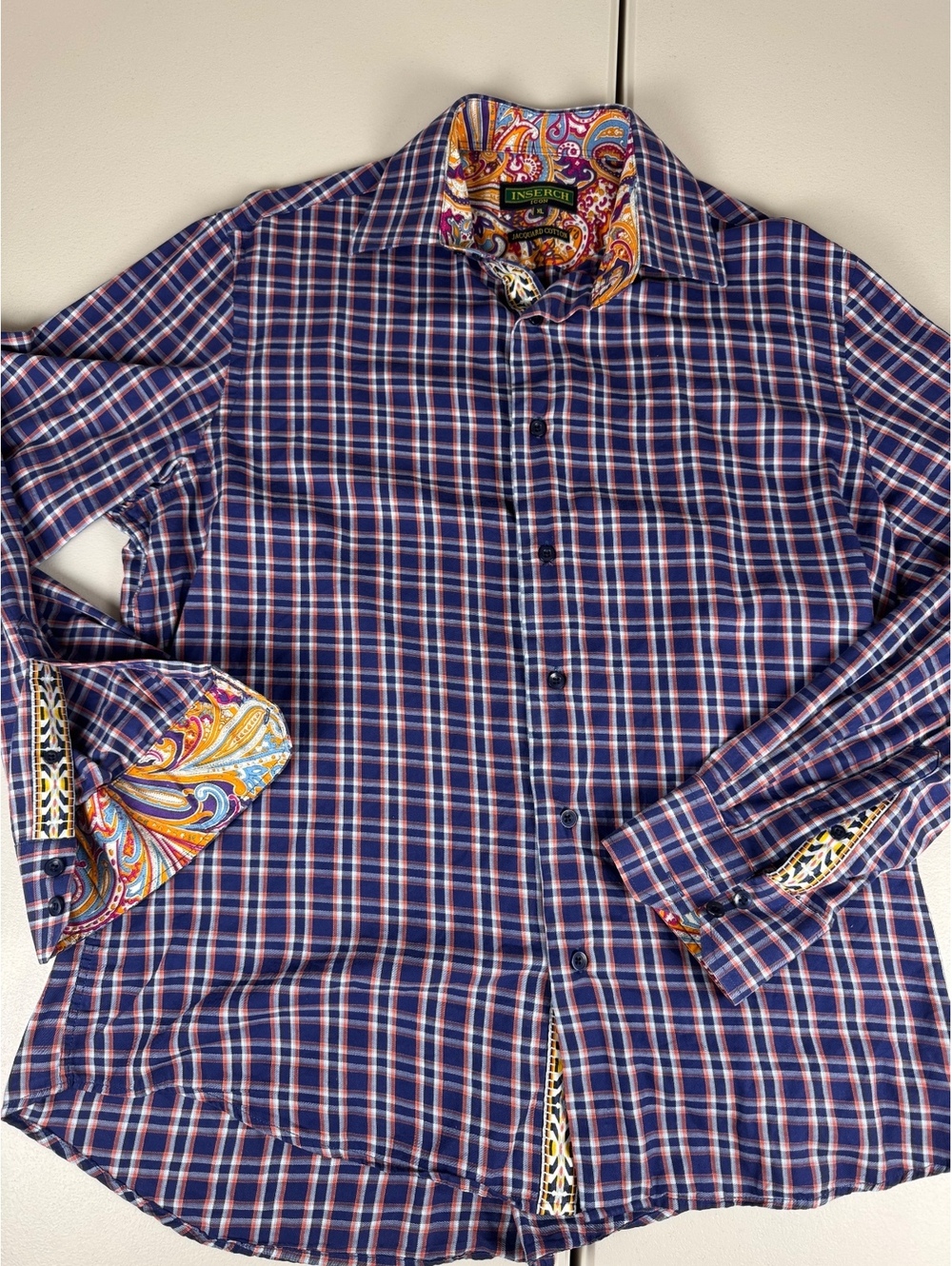 Inserch Icon XL Jacquard Cotton Plaid Dress Shirt with Paisley Accents